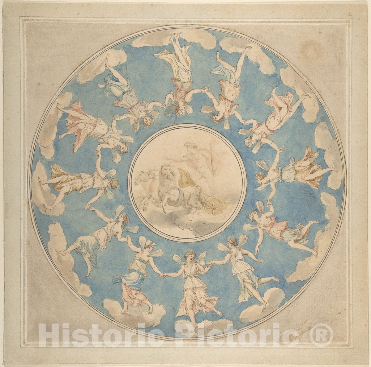 Art Print : Angelica Kauffmann - Design for Ceiling: Apollo and The Hours : Vintage Wall Art