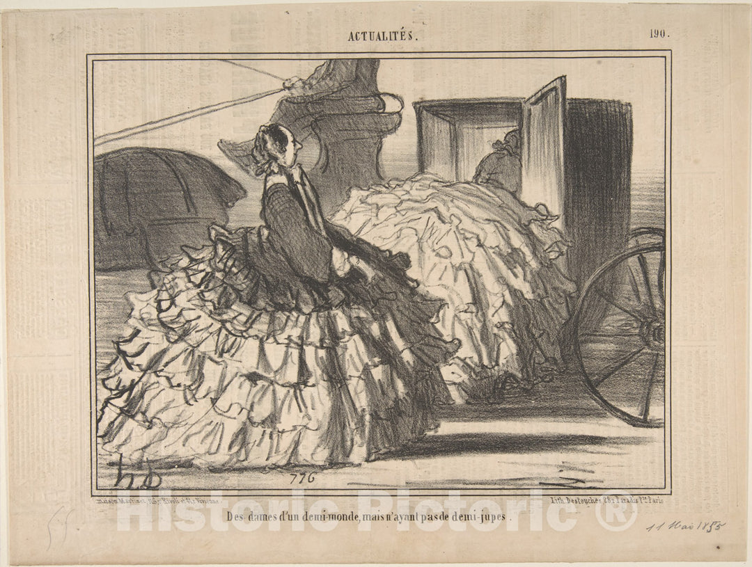 Art Print : Honoré Daumier - Des Dames d'un Demi-Monde, mais n'ayant pas de Demi-jupes, from Actualités, published in Le Charivari, May 11, 1855 : Vintage Wall Art