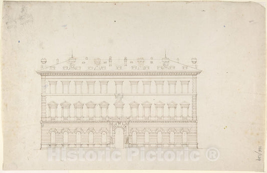 Art Print : Sir Charles Barry - Design for a Public Building in The Italian Renaissance Palazzo Style : Vintage Wall Art