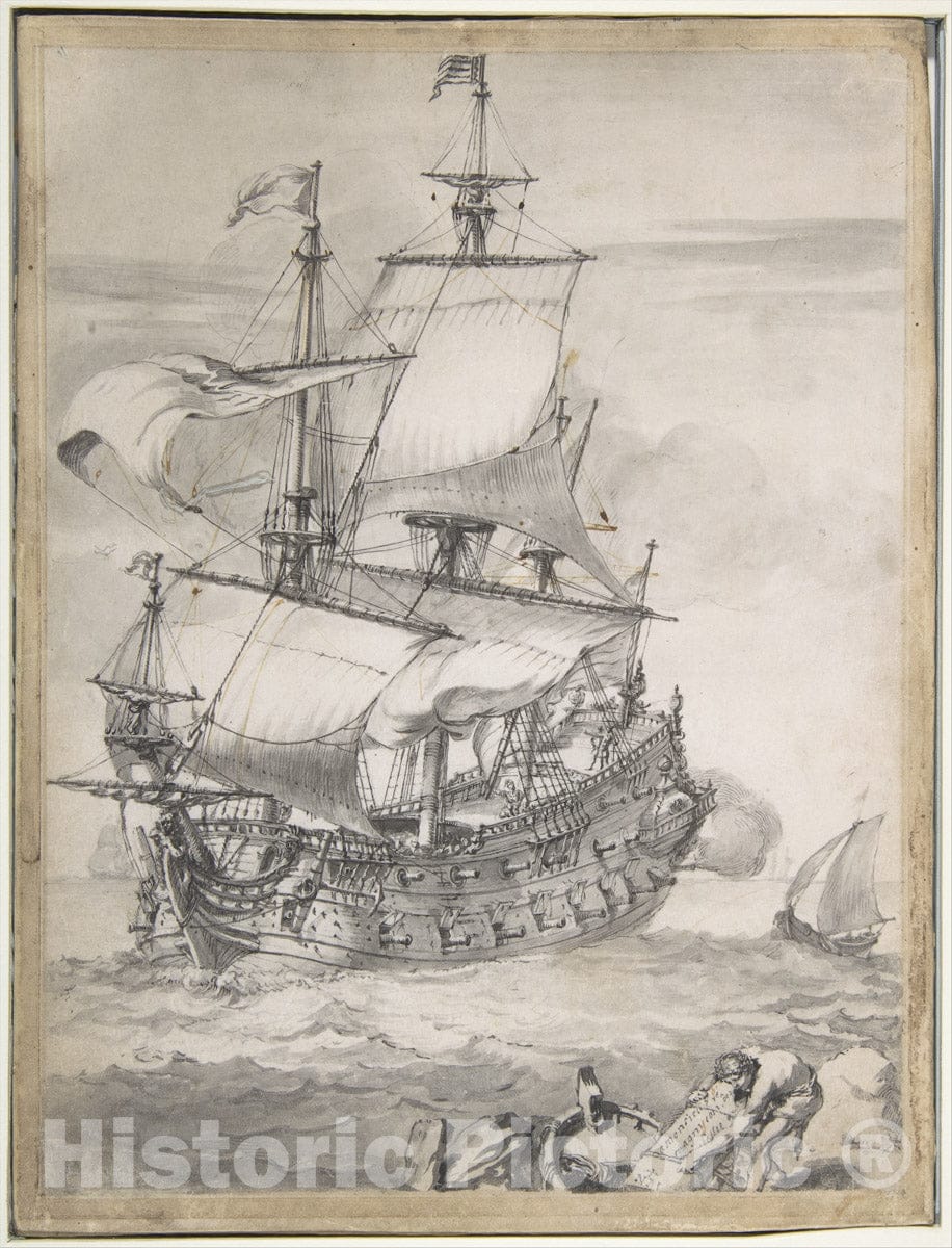Art Print : Pierre Puget - A Frigate at Sea : Vintage Wall Art