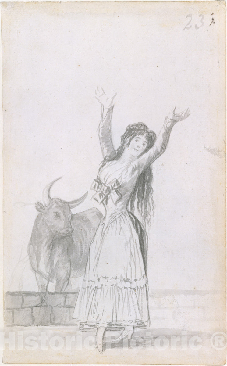 Art Print : Goya - A Young Woman and a Bull : Vintage Wall Art