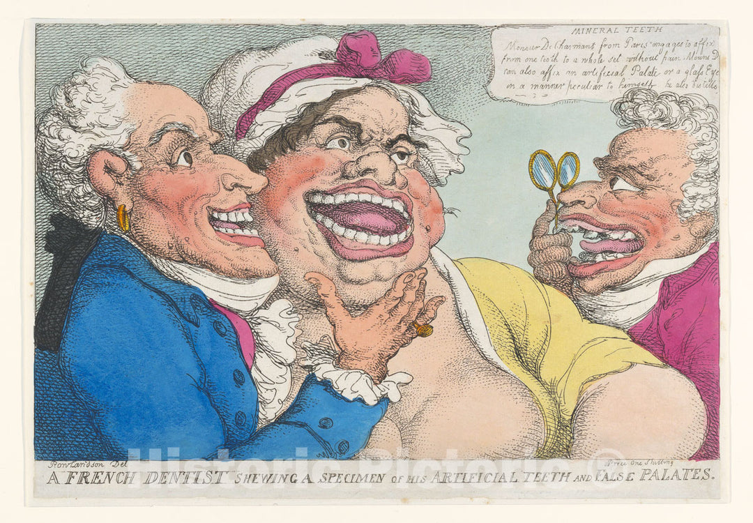 Art Print : Thomas Rowlandson - A French Dentist Shewing a Specimen of His Artificial Teeth and False Palates : Vintage Wall Art