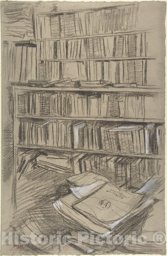 Art Print : Edgar Degas - Bookshelves, Study for Edmond Duranty : Vintage Wall Art