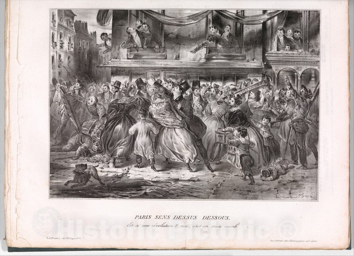Art Print : Pierre-Numa Bassaget, Called Numa - Paris Sens Dessus Dessous: Est-ce une révolution? Non, C'est un seein envolé (Le Charivari, June 22, 1833) : Vintage Wall Art
