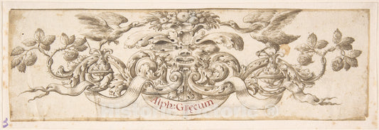 Art Print : or After Stefano Della Bella - Design for a Vignette Accompanying a Publication on The Greek Alphabet : Vintage Wall Art