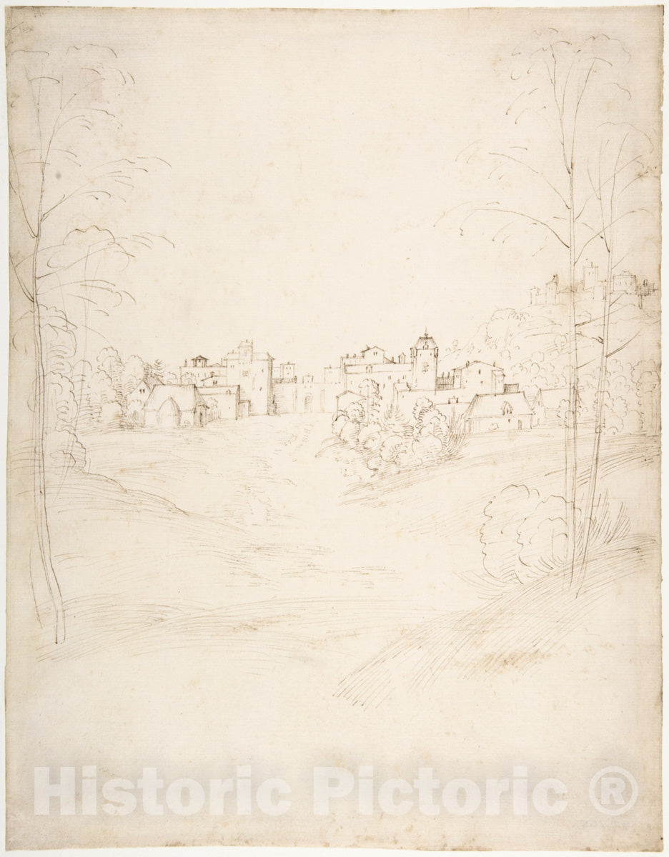 Art Print : Fra Bartolomeo (Bartolomeo di Paolo del Fattorino) - A Small Town on The Crest of a Slope : Vintage Wall Art