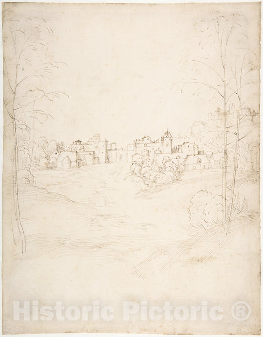 Art Print : Fra Bartolomeo (Bartolomeo di Paolo del Fattorino) - A Small Town on The Crest of a Slope : Vintage Wall Art