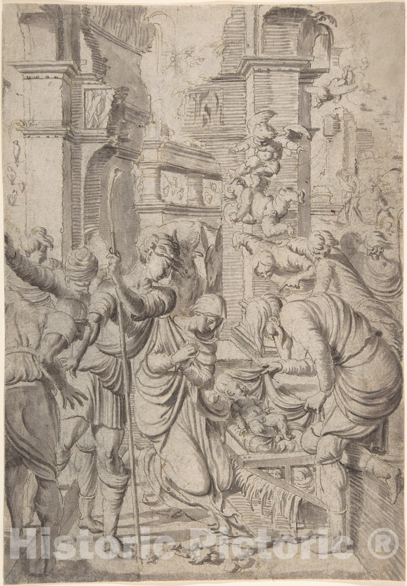Art Print : Aertgen Claesz. Van Leyden - Adoration of The Shepherds : Vintage Wall Art
