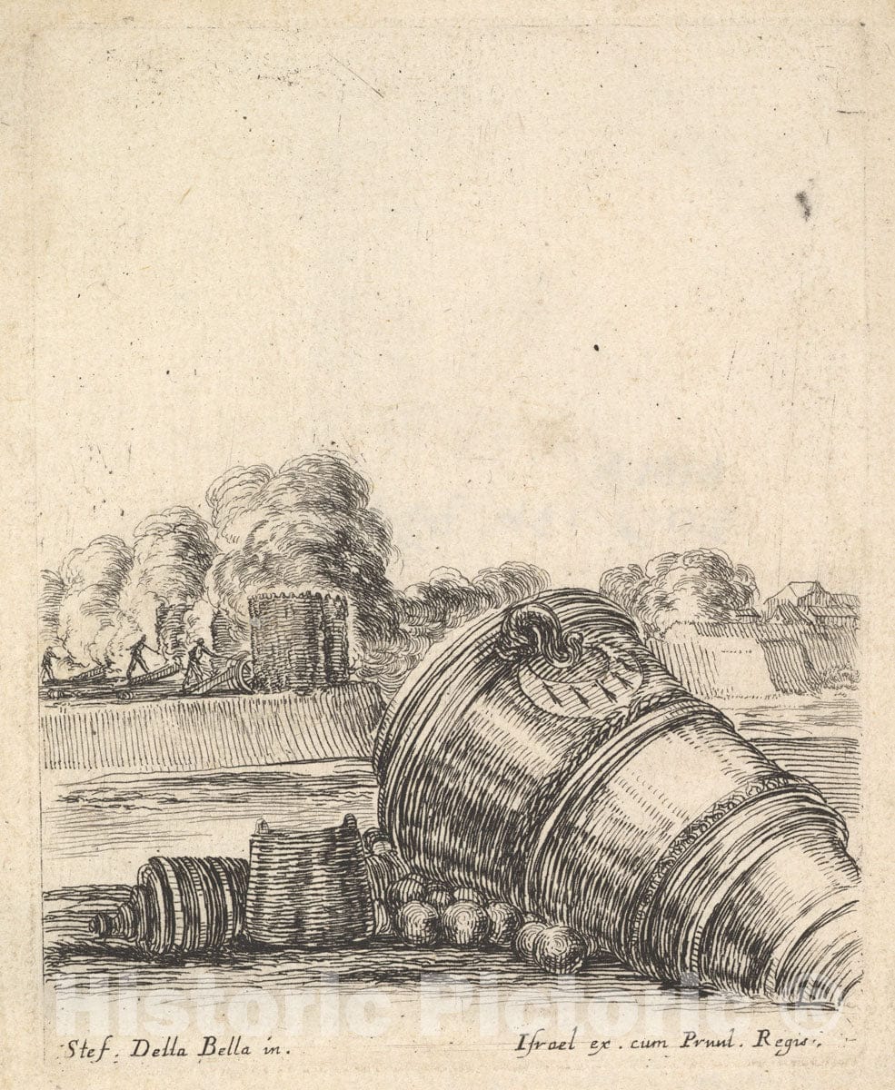 Art Print : A mortar without a carriage lying on the ground to the right - Artist: Stefano della Bella - Created: c1638 : Vintage Wall Art