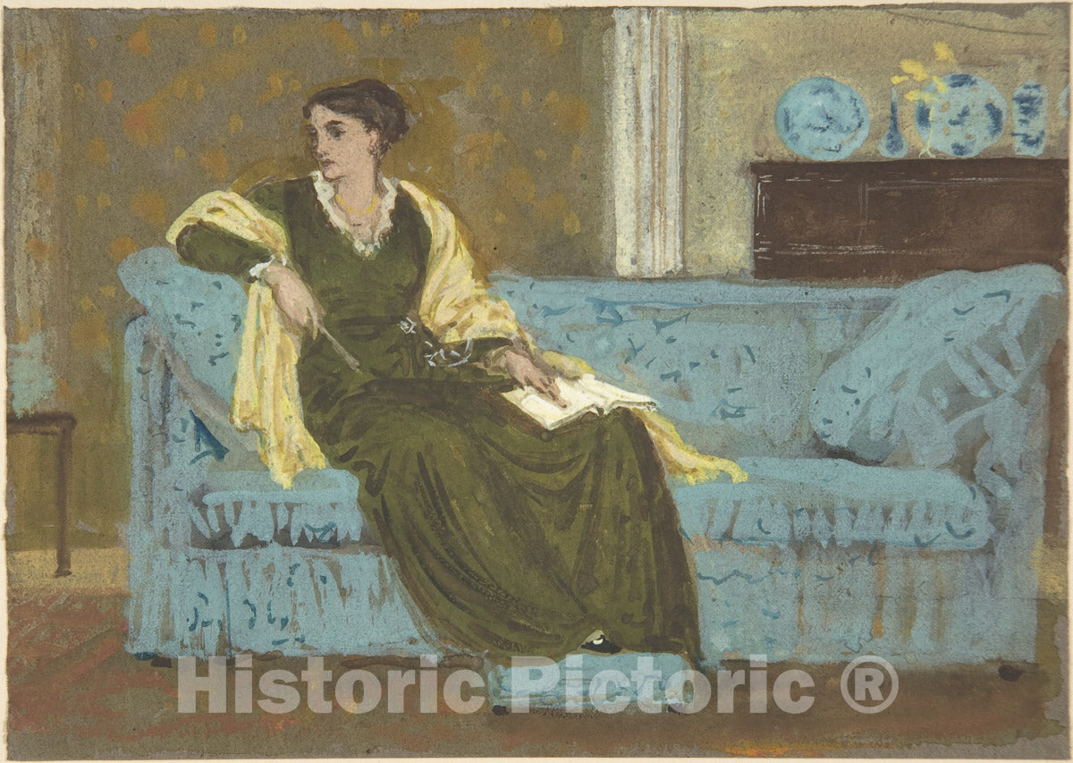 Art Print : Walter Crane - Woman Seated on a Sofa : Vintage Wall Art