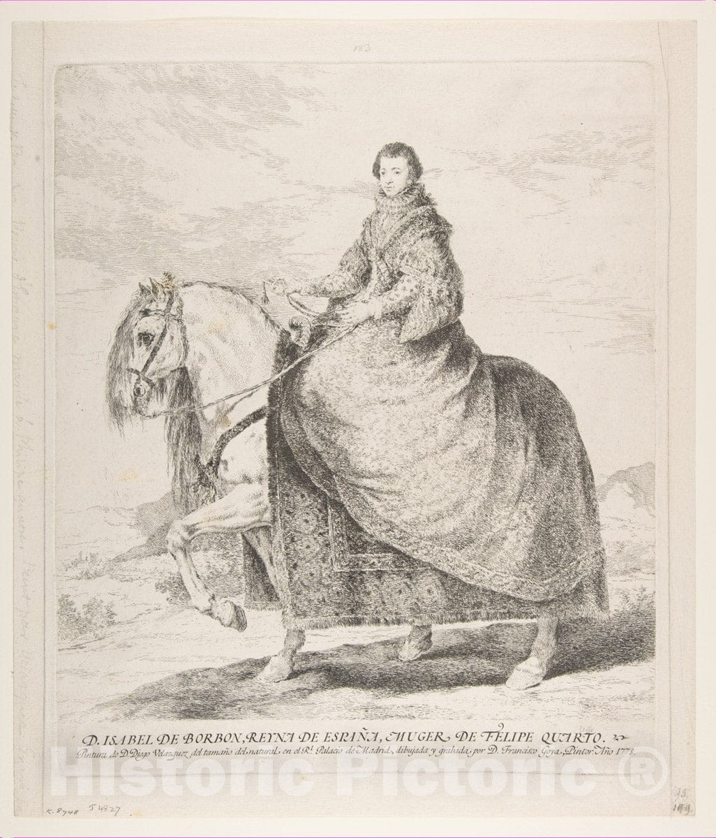 Art Print : Goya - Isabel de Bourbon on Horseback, After Velázquez : Vintage Wall Art