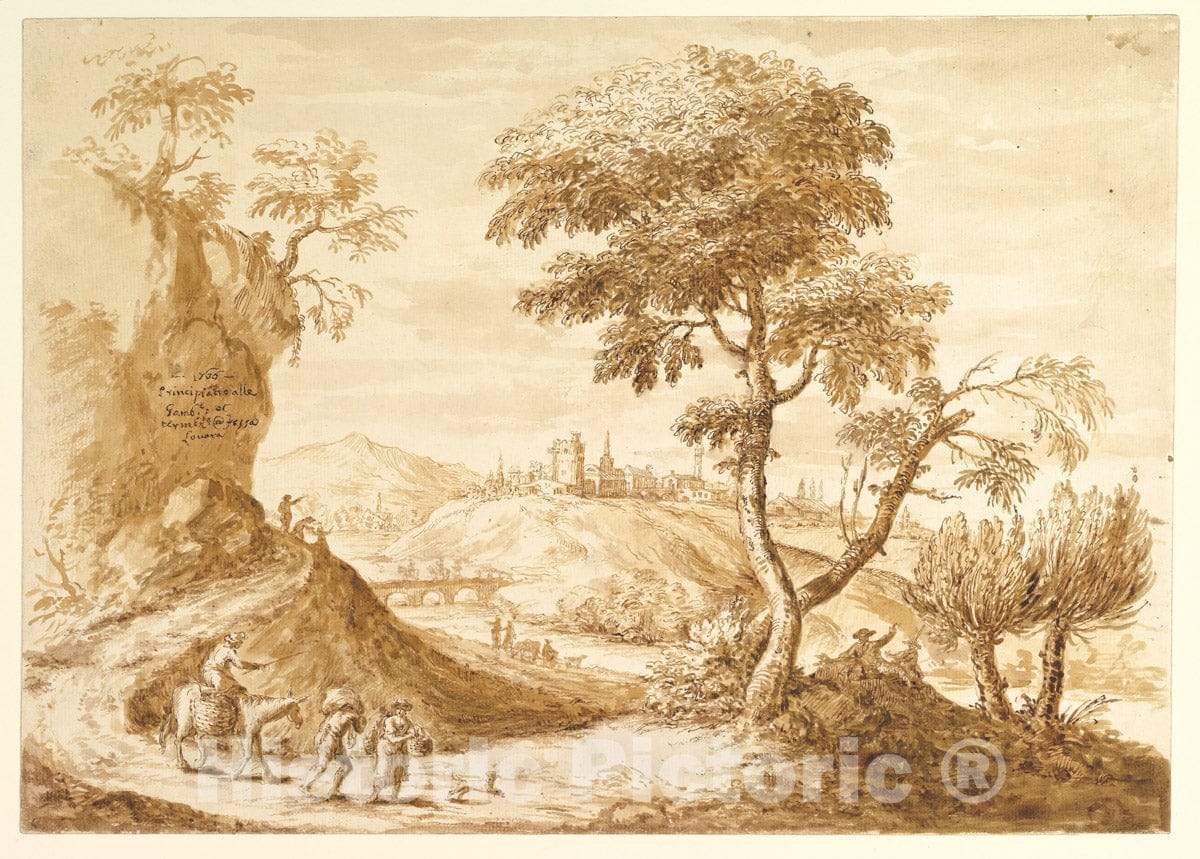 Art Print : Anton Maria Zanetti The Elder - Landscape with a Town in The Distance : Vintage Wall Art