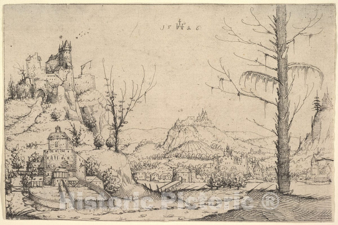 Art Print : Augustin Hirschvogel - (Landscape with Fortified Towns) : Vintage Wall Art