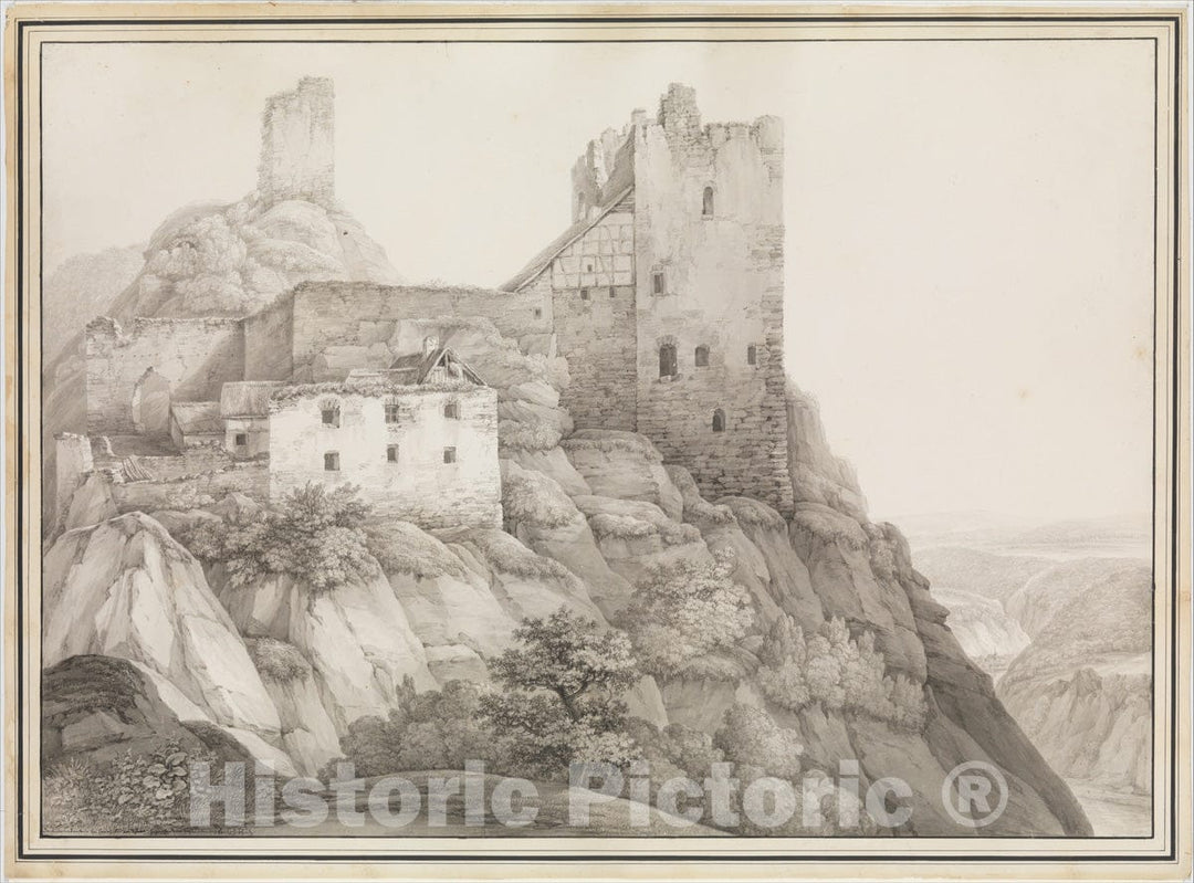 Art Print : Christian Georg Schütz The Younger - The Ruin of Liebenstein Castle Near Bornhofen am Rhein, Seen from The North-West : Vintage Wall Art