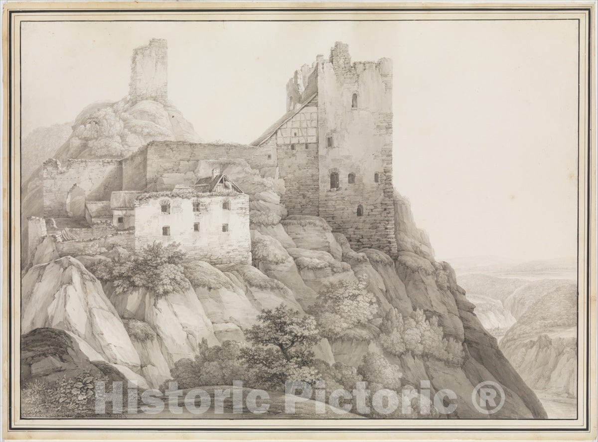 Art Print : Christian Georg Schütz The Younger - The Ruin of Liebenstein Castle Near Bornhofen am Rhein, Seen from The North-West : Vintage Wall Art