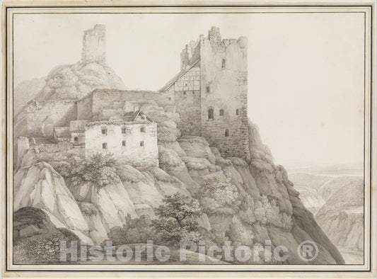 Art Print : Christian Georg Schütz The Younger - The Ruin of Liebenstein Castle Near Bornhofen am Rhein, Seen from The North-West : Vintage Wall Art