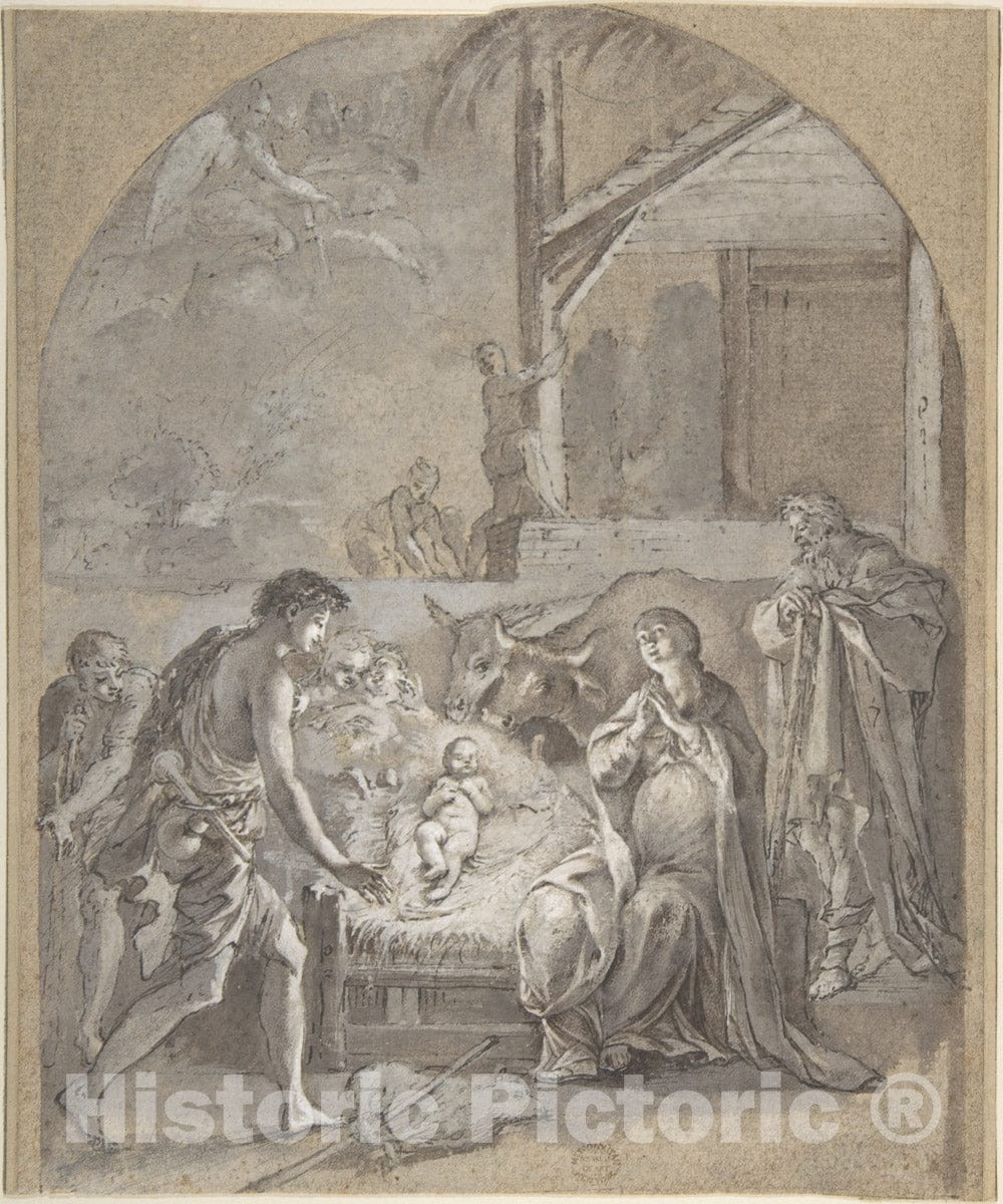 Art Print : Italian, 18th Century - Adoration of The Shepherds : Vintage Wall Art