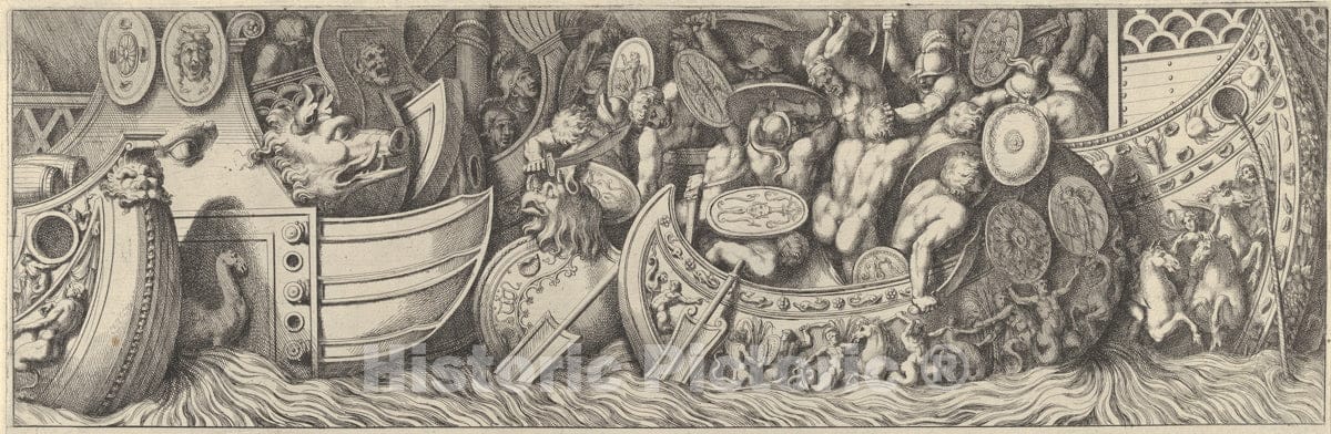 Art Print : Pietro Santi Bartoli - Plate 7: a Battle Taking Place Between Men in Boats : Vintage Wall Art