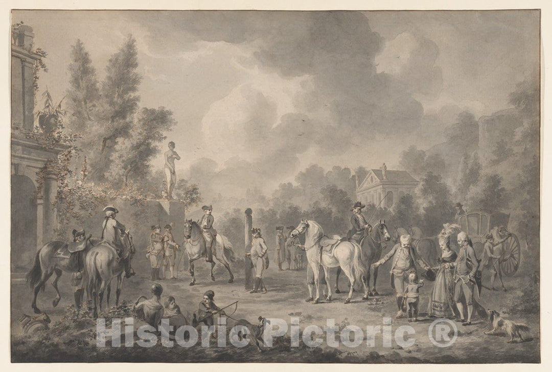 Art Print : Dirk Langendijk - A Riding School with a Visiting Family : Vintage Wall Art