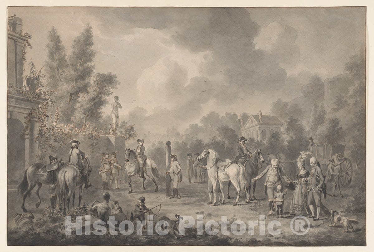 Art Print : Dirk Langendijk - A Riding School with a Visiting Family : Vintage Wall Art