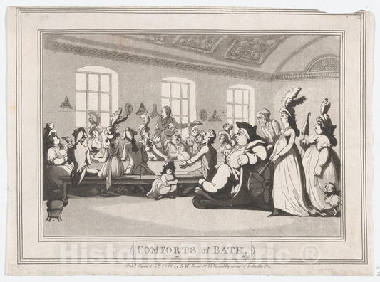 Art Print : Thomas Rowlandson - Comforts of Bath, Plate 11 1 : Vintage Wall Art