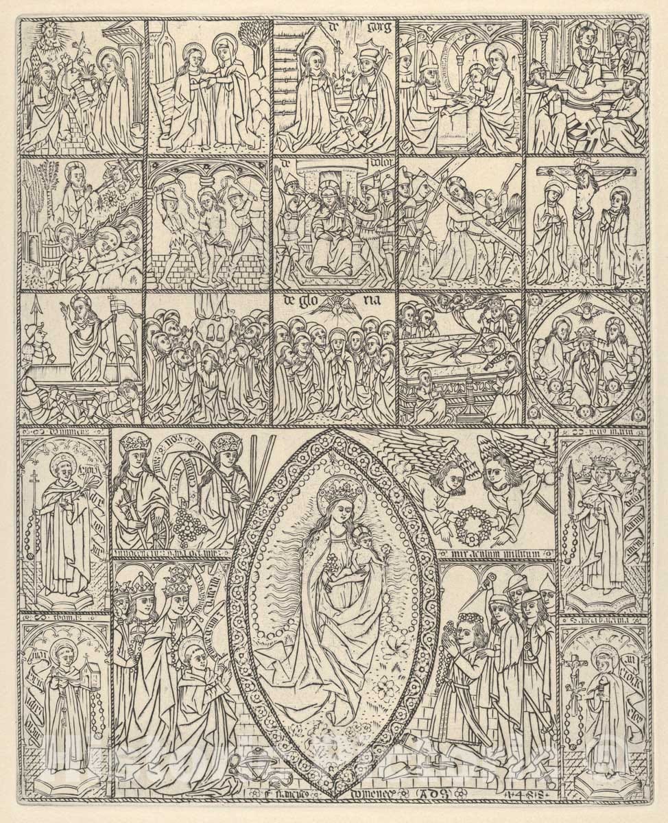 Art Print : Francisco Doménech - The Fifteen Mysteries and The Virgin of The Rosary (Modern Impression) : Vintage Wall Art