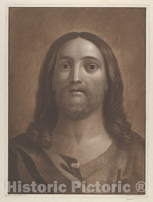 Art Print : Engraved by Johann Friedrich Bause - Head of Christ, After Reni : Vintage Wall Art