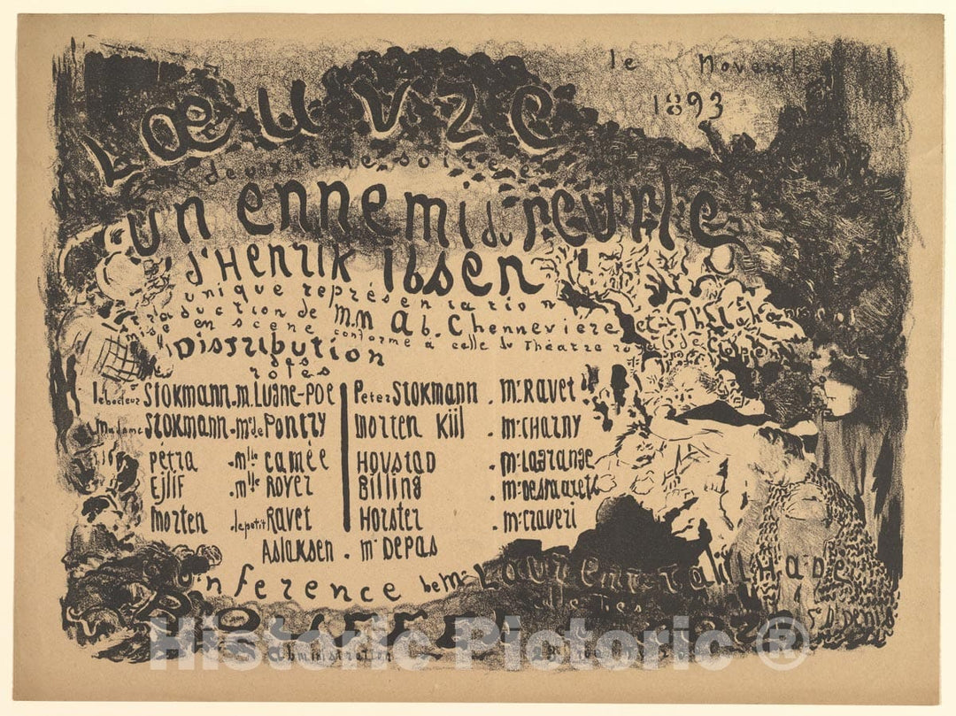 Art Print : Édouard Vuillard - an Enemy of The People, Program for Théâtre de l'Oeuvre, November 1893 : Vintage Wall Art