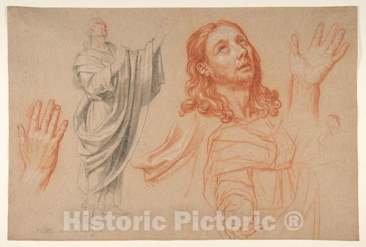 Art Print : Nicolas de Plattemontagne - Studies for 'The Conversion of The Jailer Before Saint Paul and Silas' : Vintage Wall Art