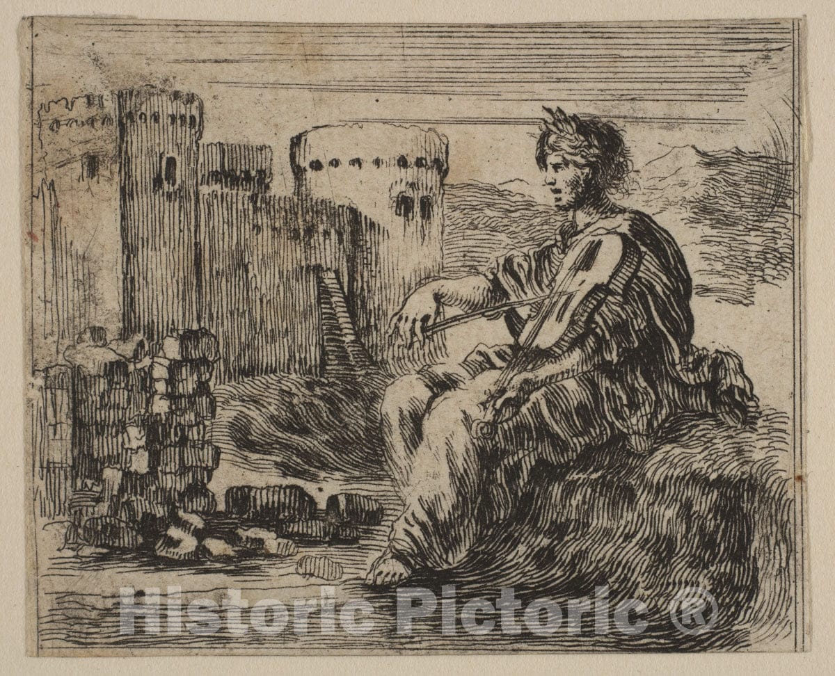 Art Print : Etched by Stefano Della Bella - Amphion, from 'Game of Mythology' (Jeu de la Mythologie) : Vintage Wall Art