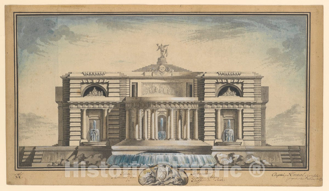 Art Print : Louis Gustave Taraval - Design for a Neoclassical Building, Thought to be a School of Arts for The City of Stockholm : Vintage Wall Art