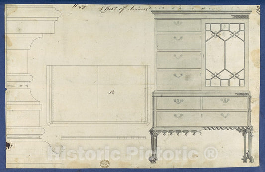 Art Print : Thomas Chippendale - Chest of Drawers, from Chippendale Drawings, Vol. II 1 : Vintage Wall Art