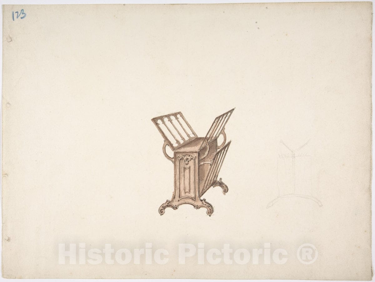 Art Print : British, 19th Century - Design for a Bookstand : Vintage Wall Art
