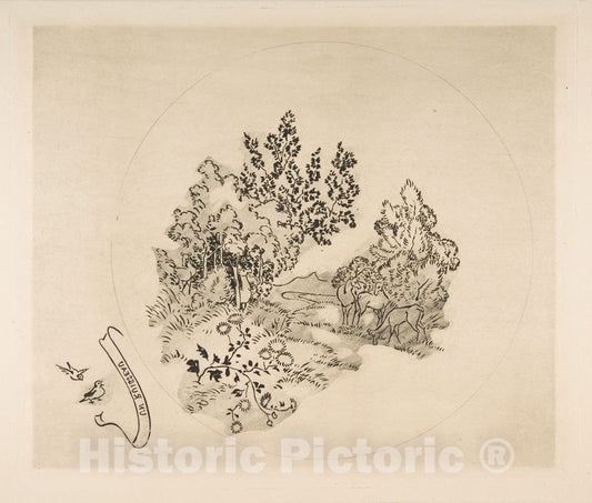 Art Print : Félix Bracquemond - A Stream (Decoration for a Plate) : Vintage Wall Art
