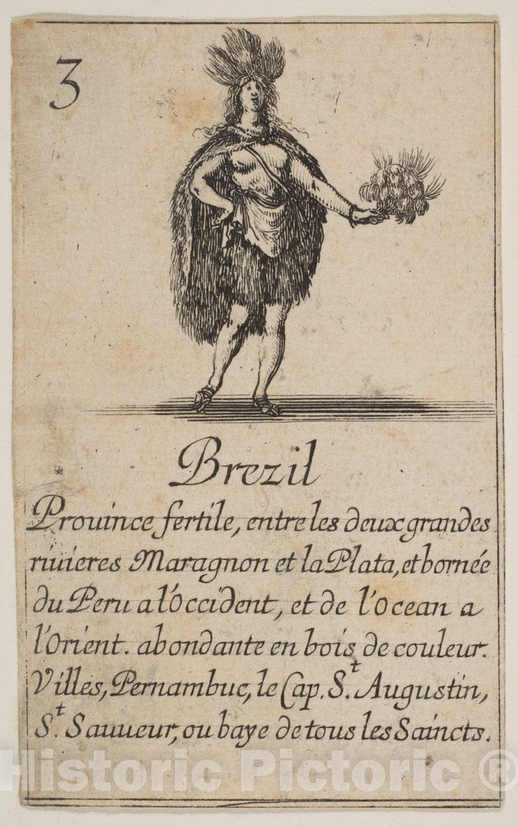 Art Print : Etched by Stefano Della Bella - Brazil, from 'Game of Geography' (Jeu de la Géographie) : Vintage Wall Art