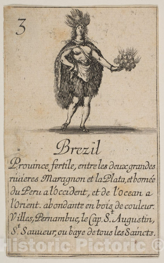 Art Print : Etched by Stefano Della Bella - Brazil, from 'Game of Geography' (Jeu de la Géographie) : Vintage Wall Art