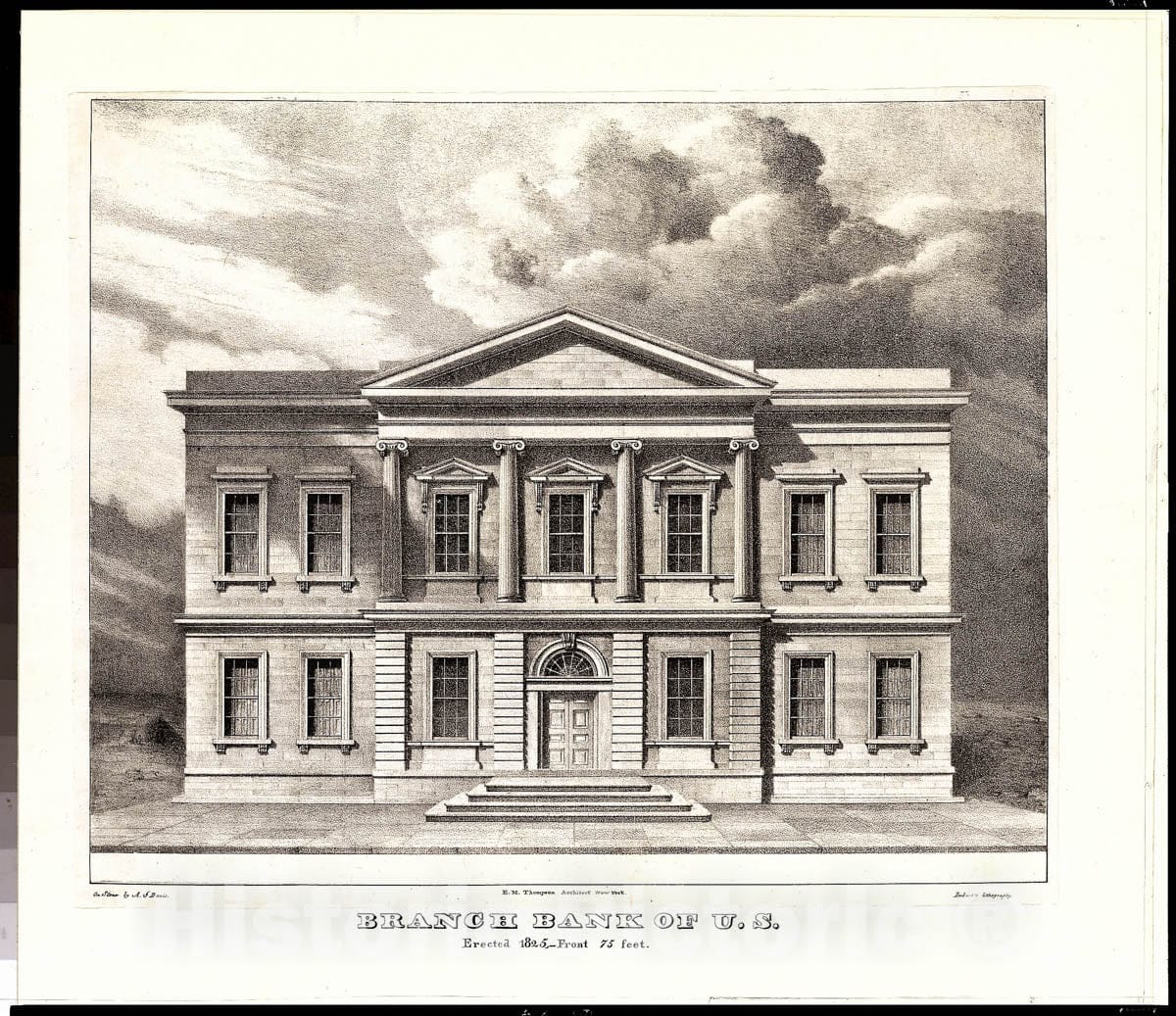 Art Print : The Branch Bank of The United States, Wall Street, New York, Erected in 1825" - Artist: Alexander Jackson Davis - Created: 1826–28 : Vintage Wall Art