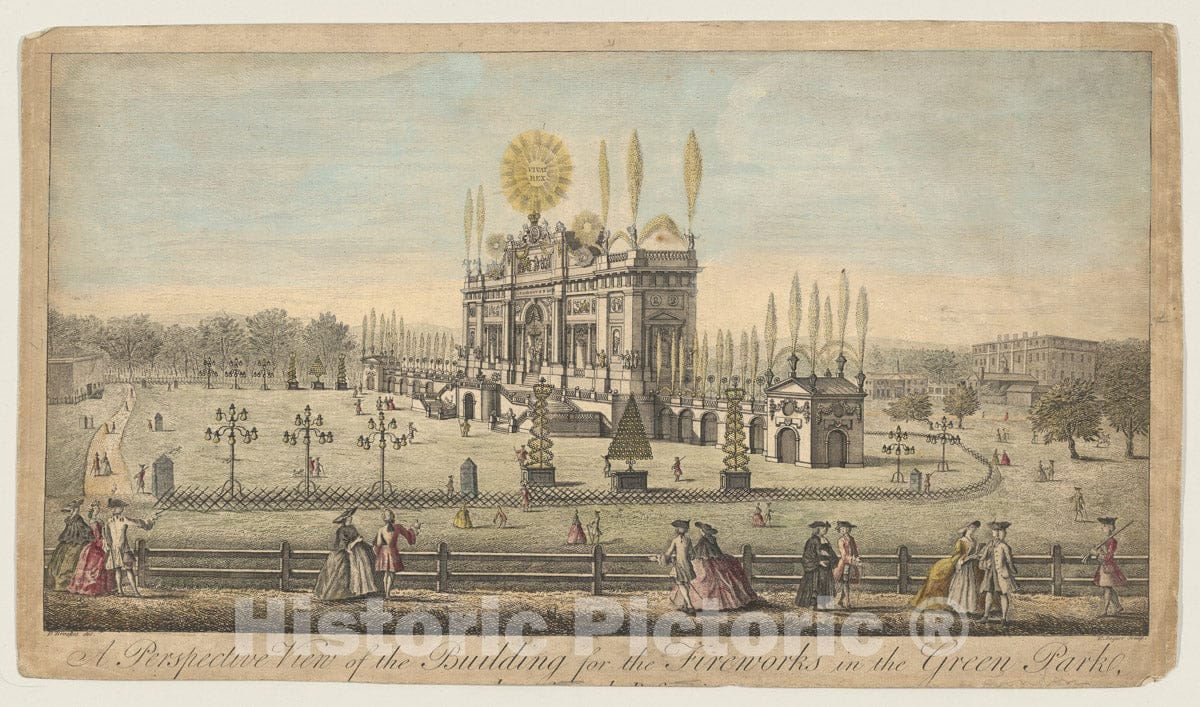 Art Print : Paul Angier - A Perspective View of The Building for The Fireworks in The Green Park, London, 1814 : Vintage Wall Art