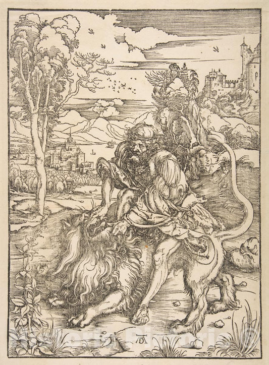 Art Print : Albrecht Dürer - Samson Rending The Lion 2 : Vintage Wall Art