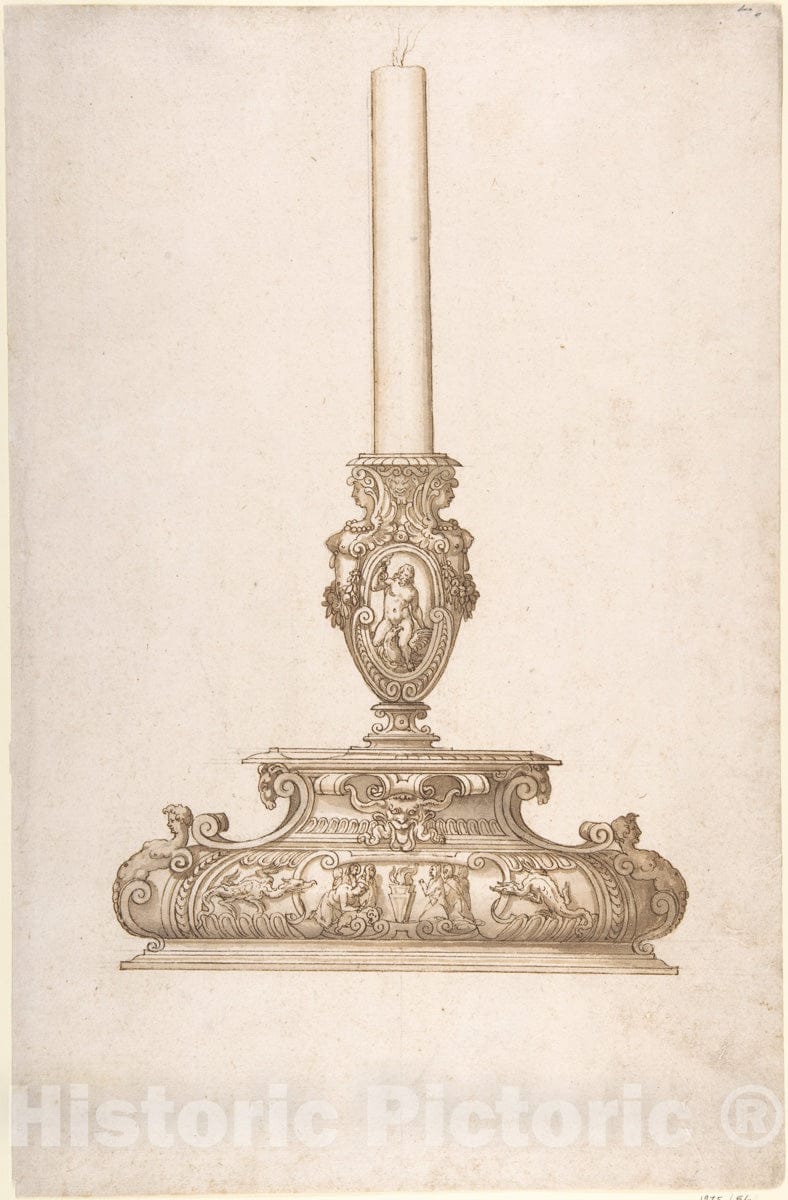 Art Print : Workshop of Ottavio Strada - Design for a Candlestick : Vintage Wall Art