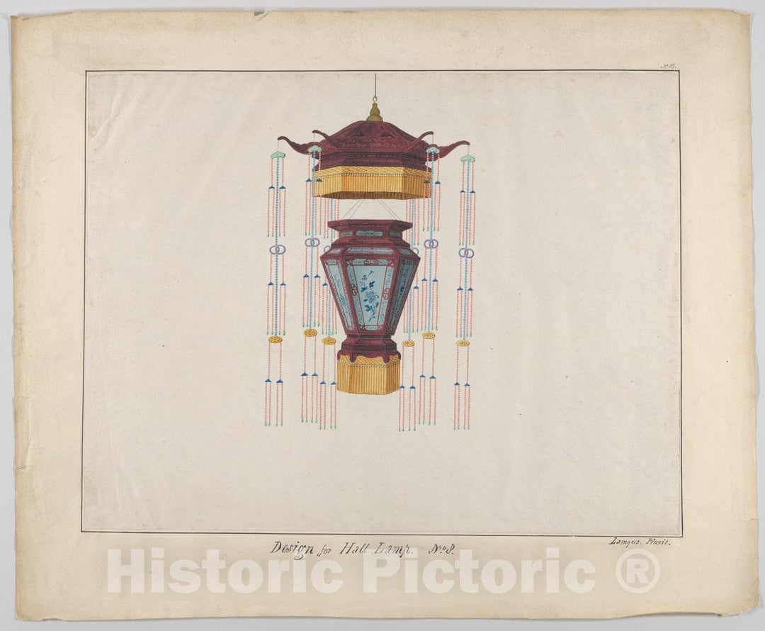 Art Print : Lamqua - Design for a Hall Lamp 1 : Vintage Wall Art