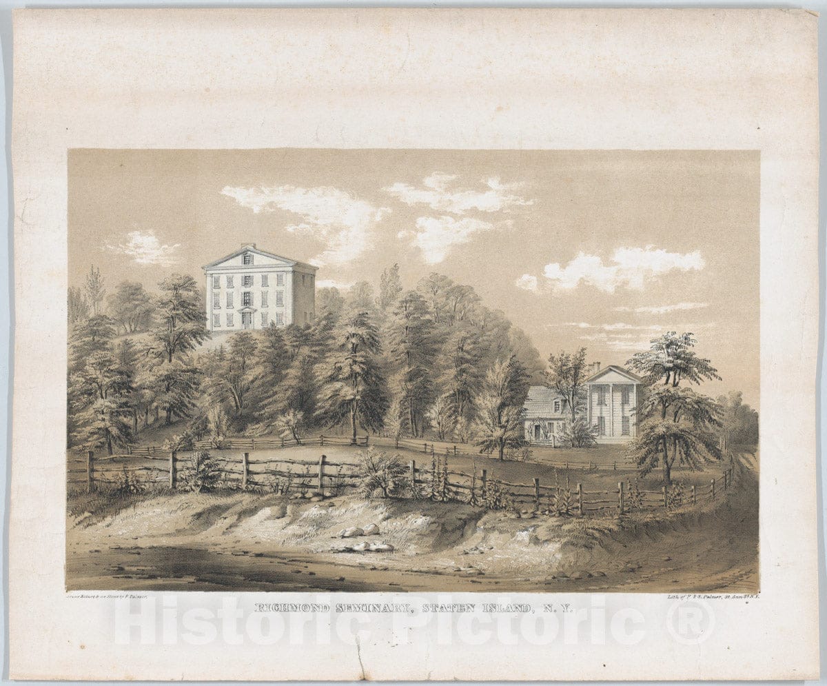 Art Print : Frances Flora Bond Palmer - Richmond Seminary, Staten Island, N.Y. : Vintage Wall Art
