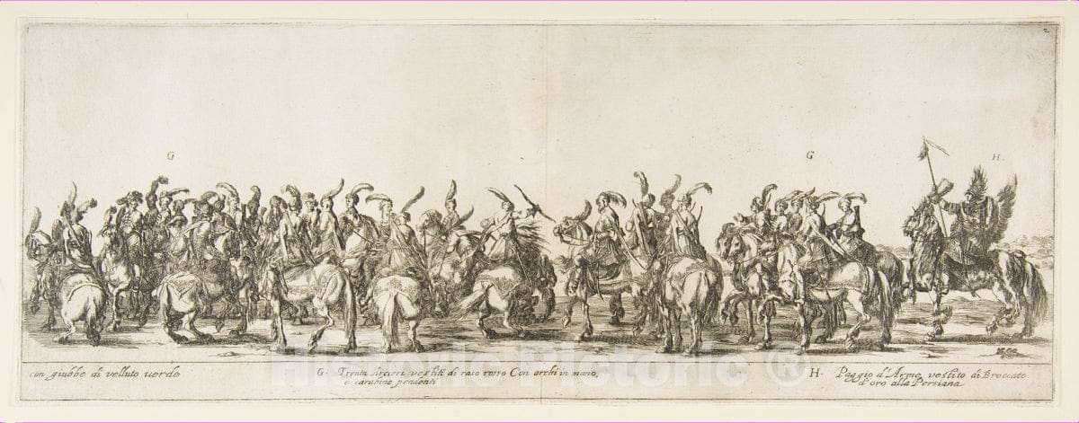 Art Print : Etched by Stefano Della Bella - Part of The Entrance of The Polish Legation (G and H) : Vintage Wall Art