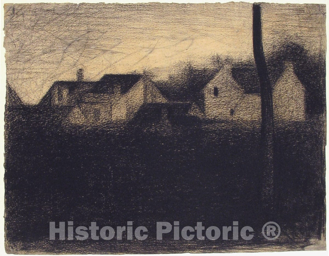 Art Print : Georges Seurat - Landscape with Houses : Vintage Wall Art