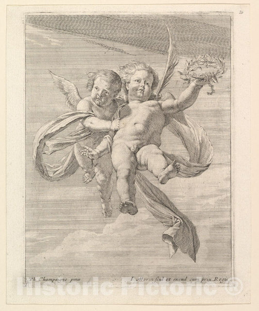 Art Print : Jean Morin - Groupe de Deux angelots (l'un regardant de face et l'autre vers la Gauche) : Vintage Wall Art