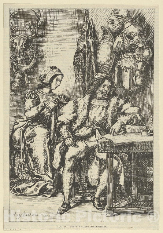 Art Print : Eugène Delacroix - Goetz von Berlichingen Writing His Memoirs : Vintage Wall Art