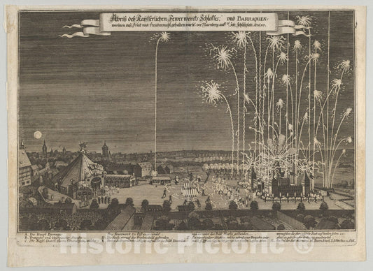 Art Print : Anonymous - Fireworks Display Celebrating The end of The Thirty Years War, Nuremberg, 1650 2 : Vintage Wall Art