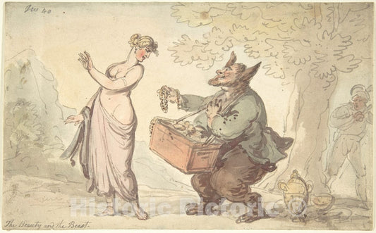 Art Print : Thomas Rowlandson - Beauty and The Beast : Vintage Wall Art