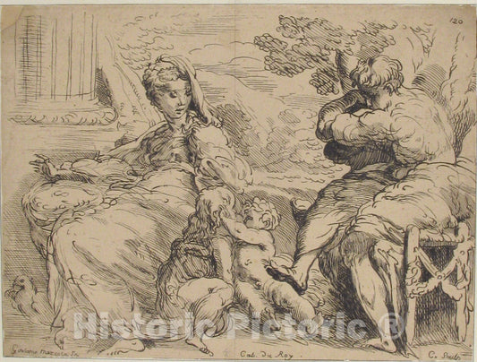 Art Print : Anne Claude Philippe de Tubières, comte de Caylus - Holy Family with St. John The Baptist : Vintage Wall Art
