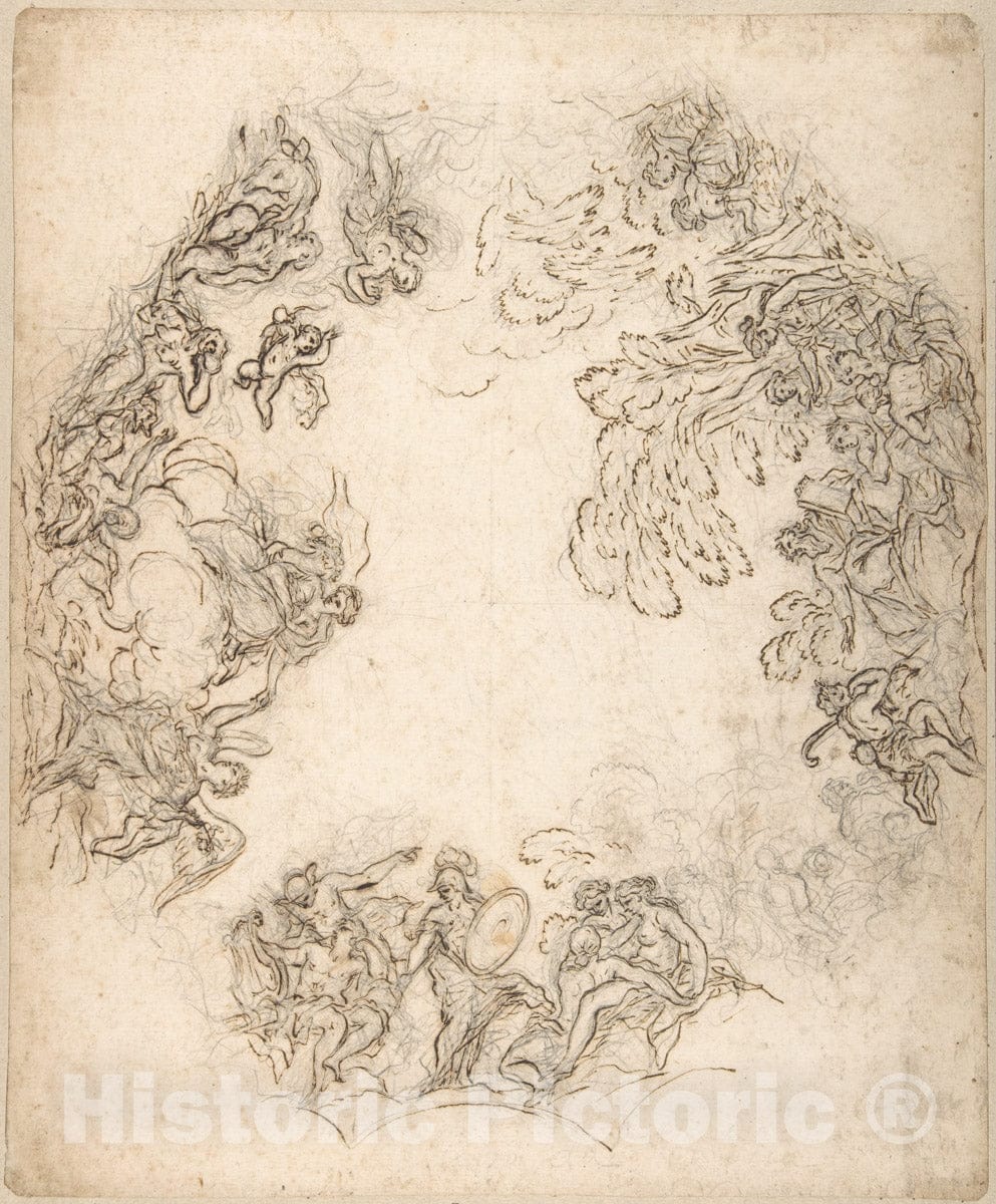 Art Print : Design for a Ceiling Decoration: A Gathering of Mythological Figures - Artist: Anton Domenico Gabbiani - Created: 1652–1726 : Vintage Wall Art